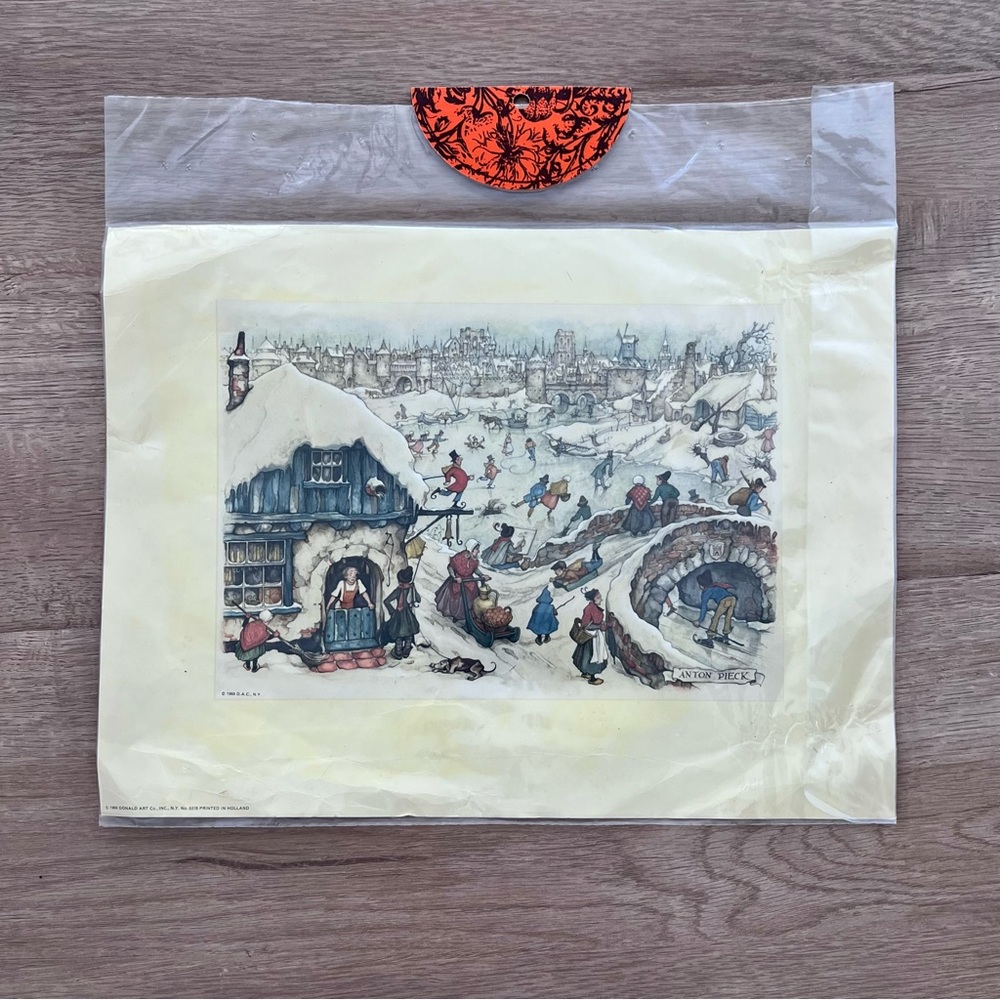 Vintage (NIP) Anton Pieck Print for Skating 1968 Donald Art Co NY No. 5378 12x9”
